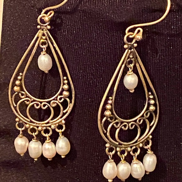 Sterling Silver Fresh Water Pearl Chandelier Earrings - Picture 1 of 7